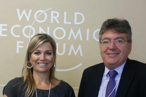 At Davos, the Special Advocate and Colombia's minister of finance, Mauricio Cardenas, discussed the country's progress toward financial inclusion, Jan. 22, 2015.