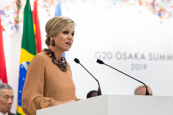 UNSGSA Queen Máxima at the G20 in Osaka, Japan in 2019.