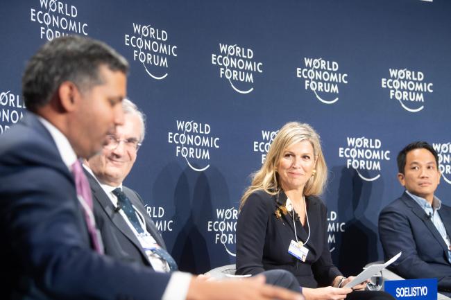 UNSGSA Queen Máxima is pictured during the World Economic Forum's "Financial Inclusion: Addressing the Largest Gaps" session in Davos on 24 May 2022. Copyright: World Economic Forum/Mattias Nutt